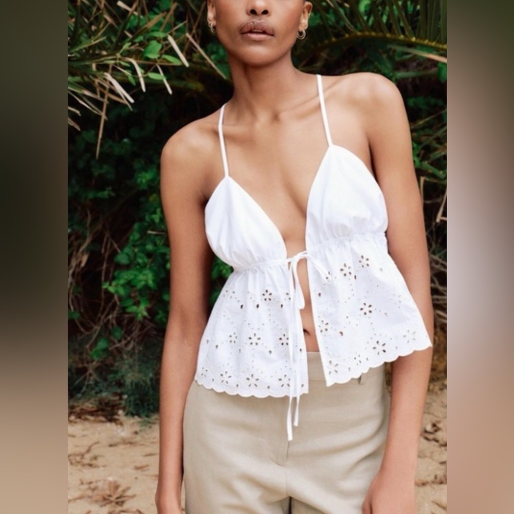 Zara White Eyelet Top